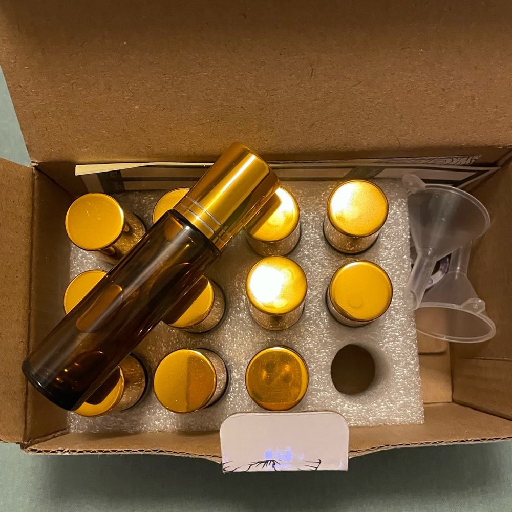 Essential Oil Roller Bottles Set - Amber with Labels and Funnels